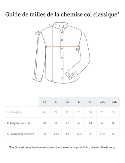 Guide des tailles de la chemise en lin pour homme