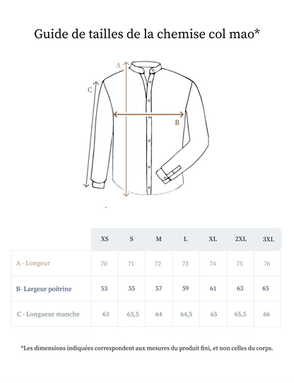 Guide des tailles de la chemise en lin pour homme