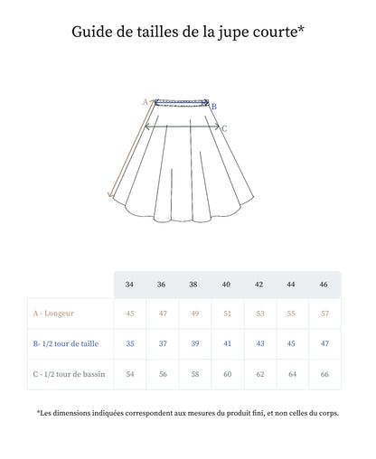 Guide des tailles de la jupe courte en lin