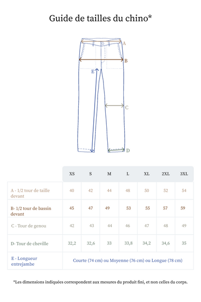 Guide des tailles pantalon en lin homme - Made in France