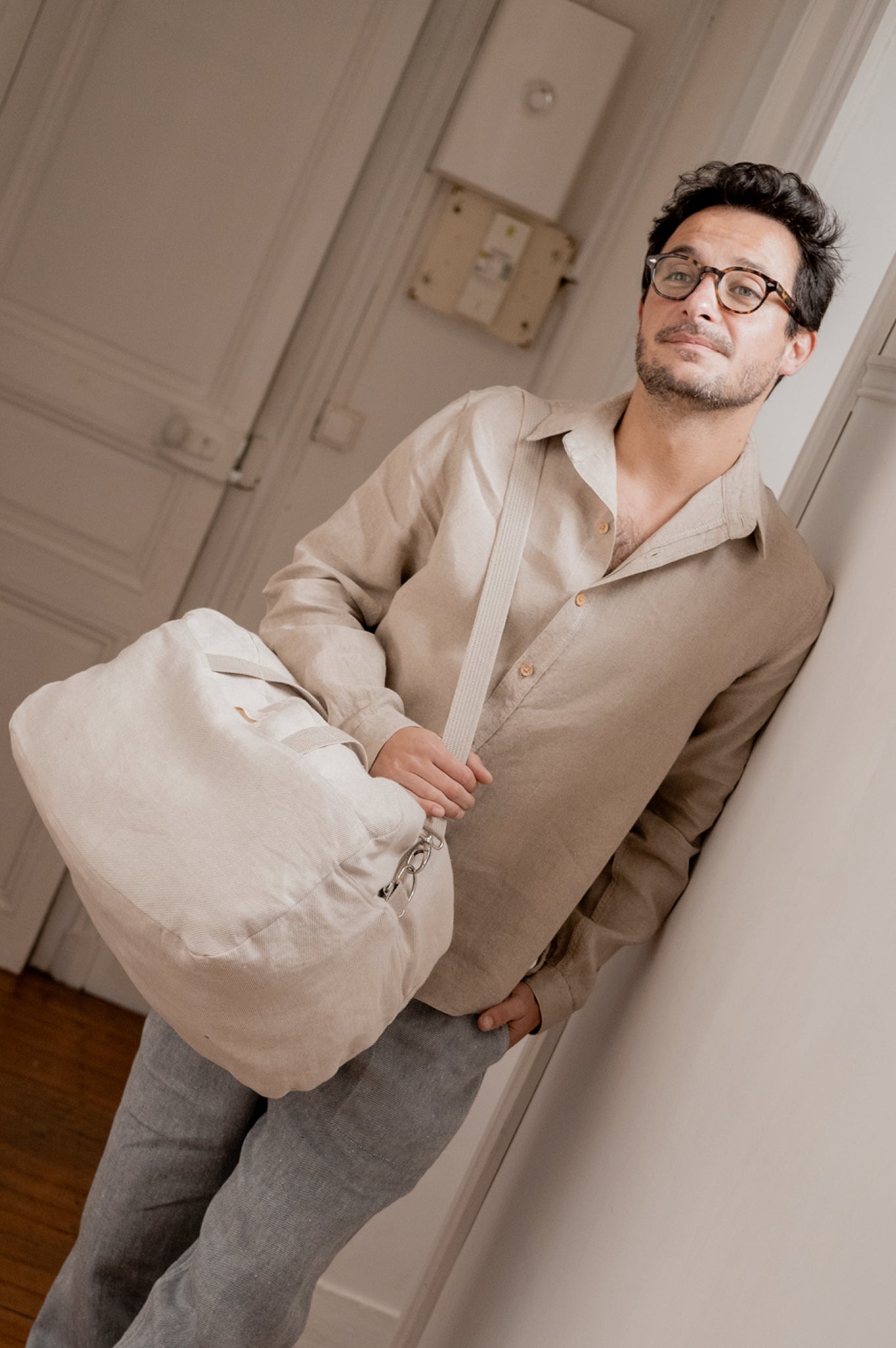 Le sac week-end beige en lin - cadeau Made in France