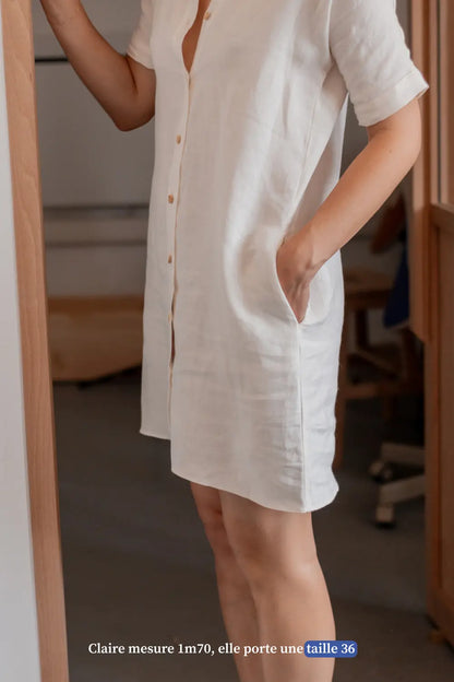 Robe courte en lin blanche - Fabriquée en France