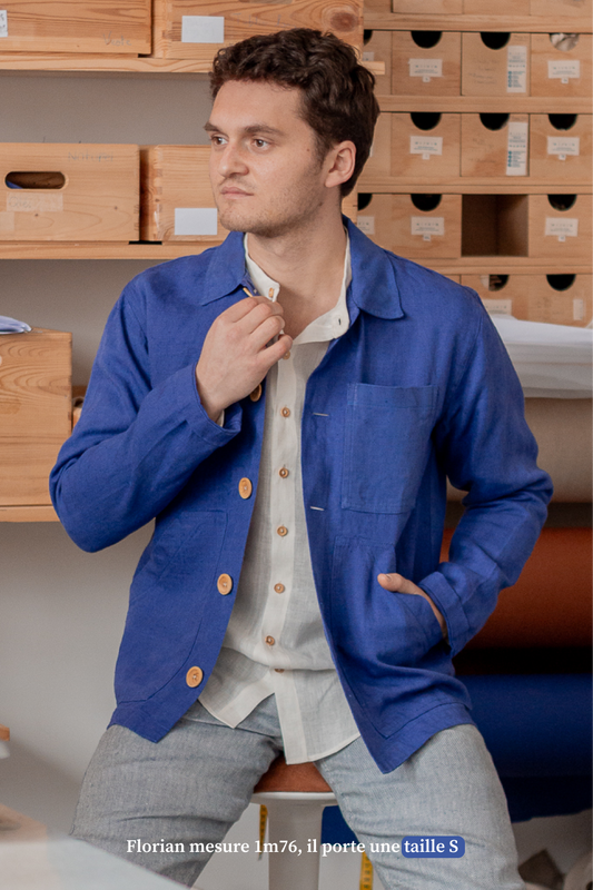 Veste bleue de travail en lin - Made in France