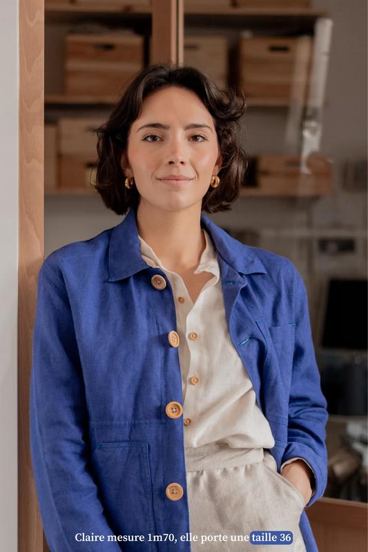 Veste en lin bleu de travail - pour femme - Made in France