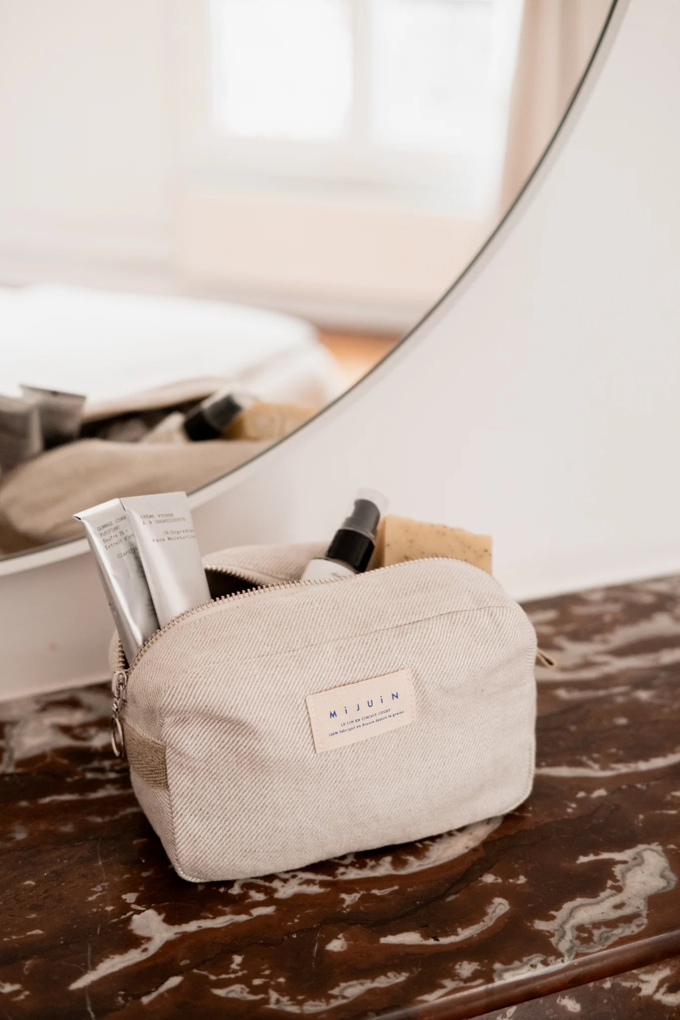 La trousse de toilette beige en lin - cadeau Made In France