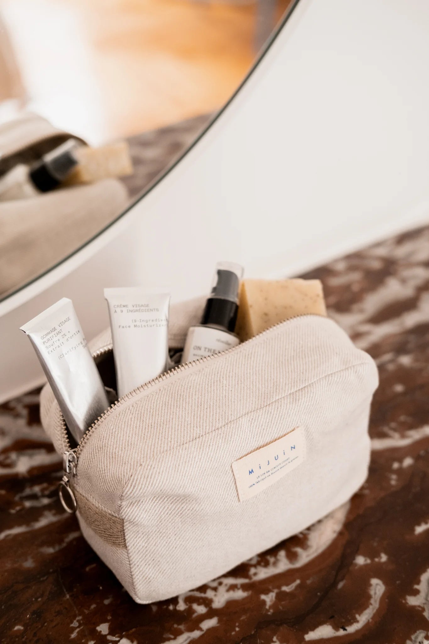 La trousse de toilette beige en lin - cadeau Made In France