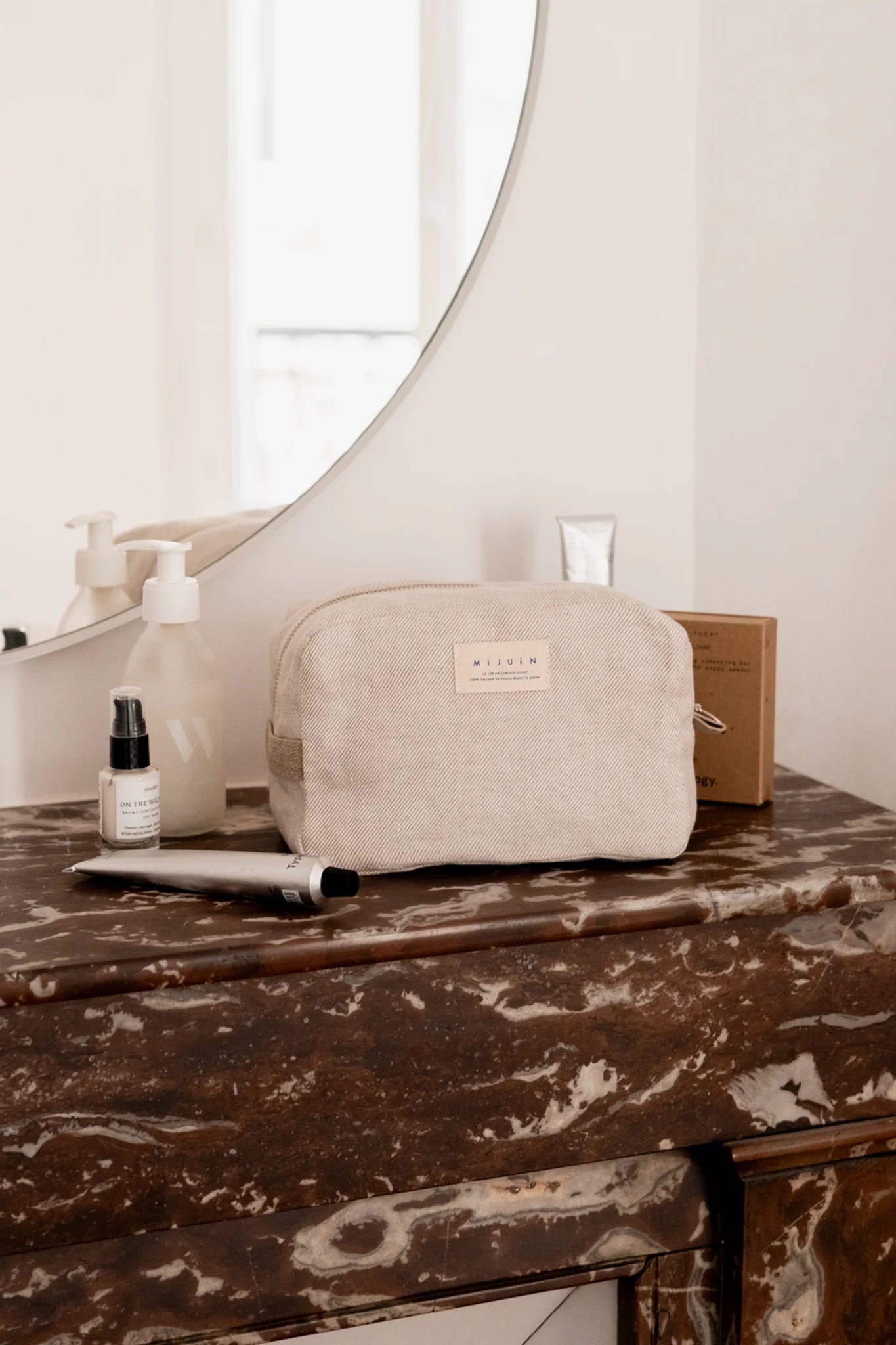 La trousse de toilette beige en lin - cadeau Made In France