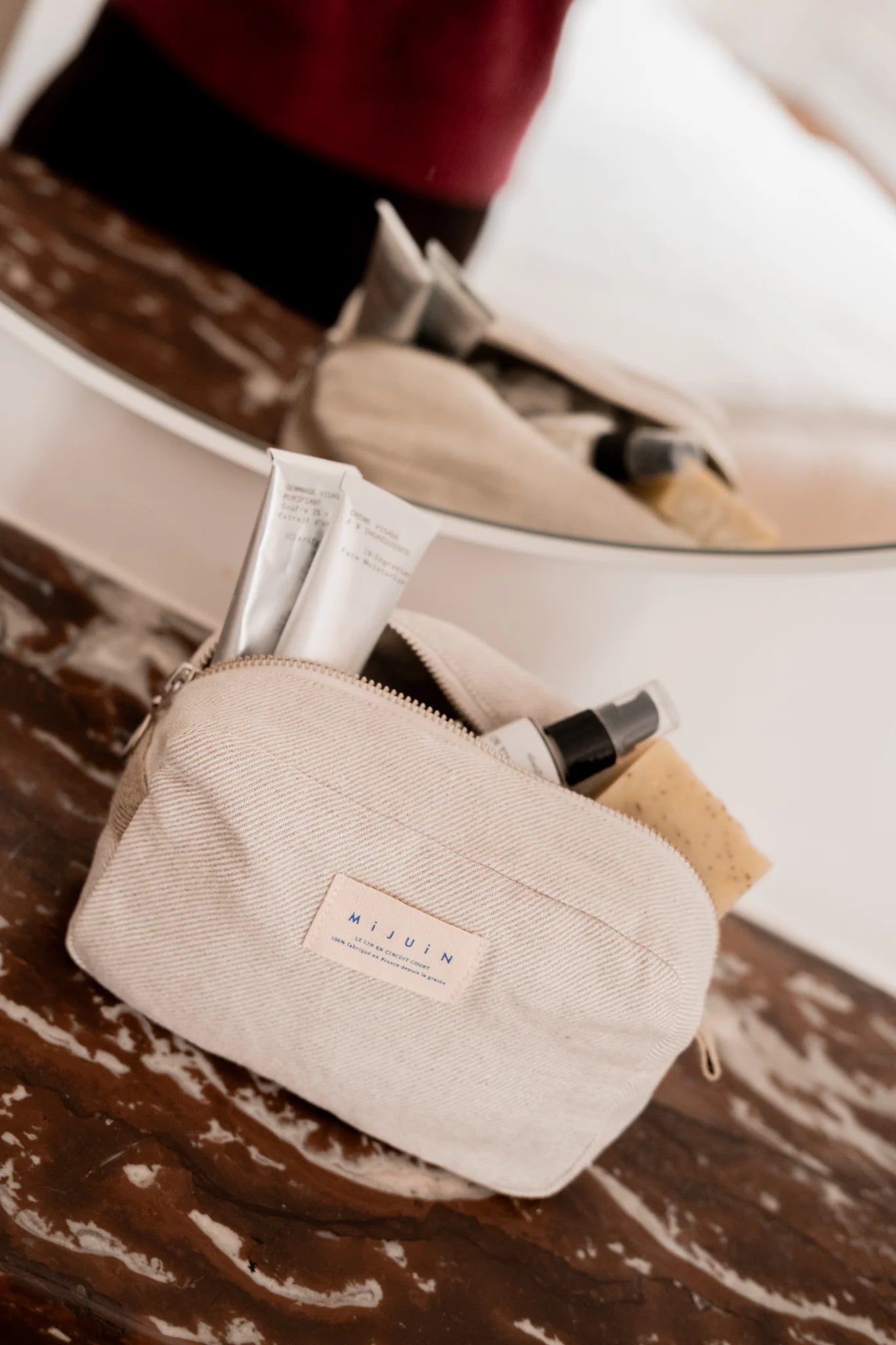 La trousse de toilette beige en lin - cadeau Made In France